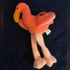 PINKY the flamingo original TY beanie baby - 1995 - Canada tag PVC pellets